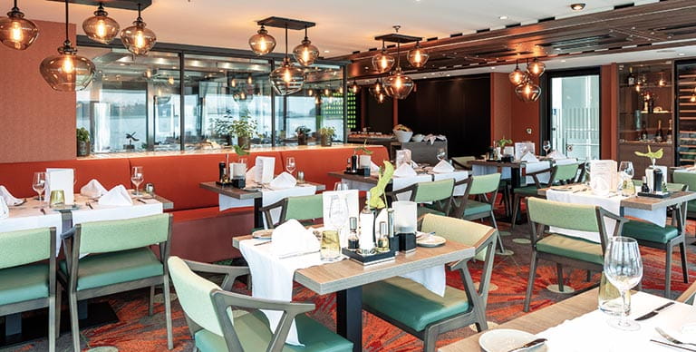 Flowers feature in the carpets of the Rheinfels Restaurant on Spirit of the Rhine